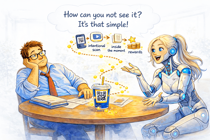 Illustration of advertisers engaging customers through QRix scans