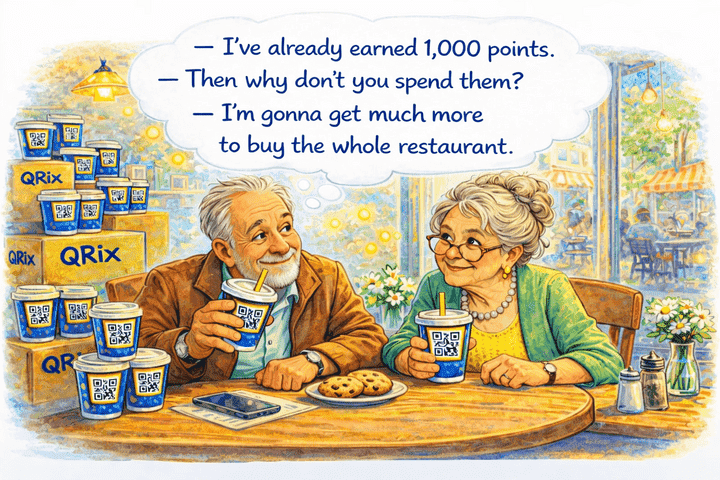 Illustration of customers returning thanks to QRix rewards